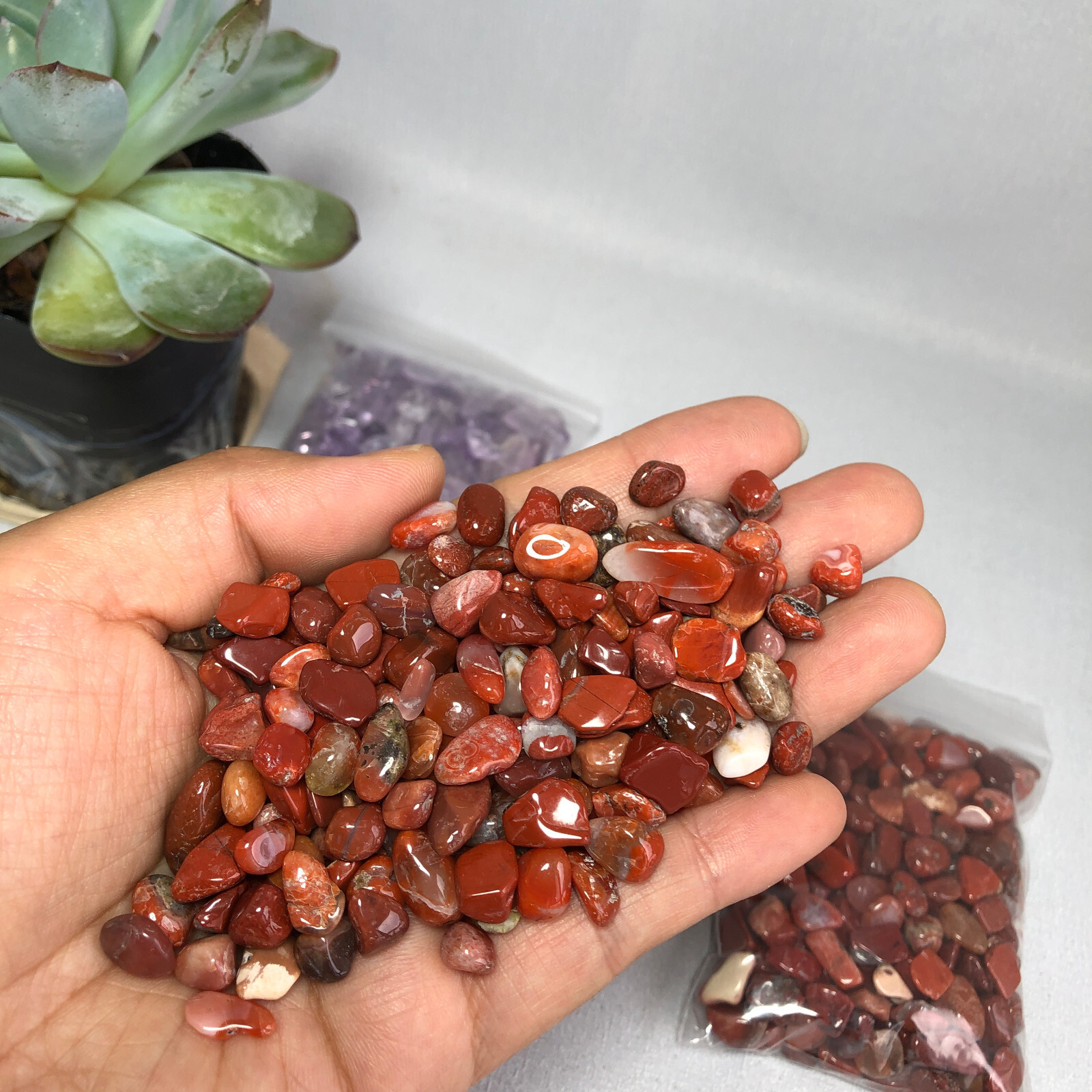 100g Natural red jasper crystal gravel reiki healing fish tank decoration