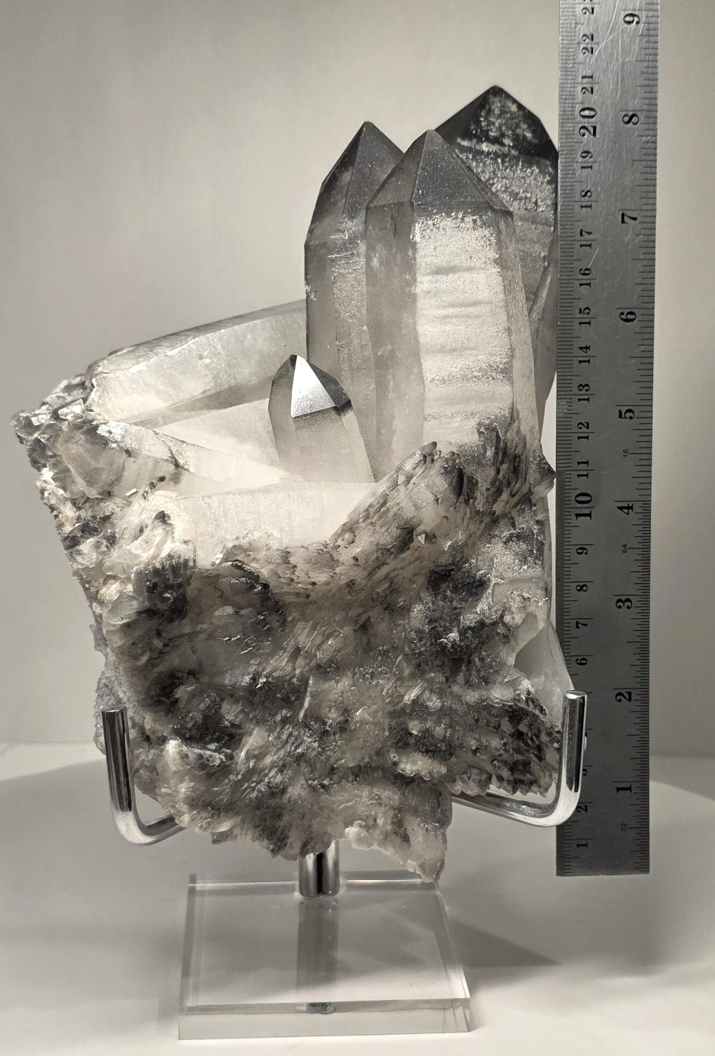 5LB 8″ Natural Smoky Quartz Crystal Cluster Phantom Point Specimen WITH STAND