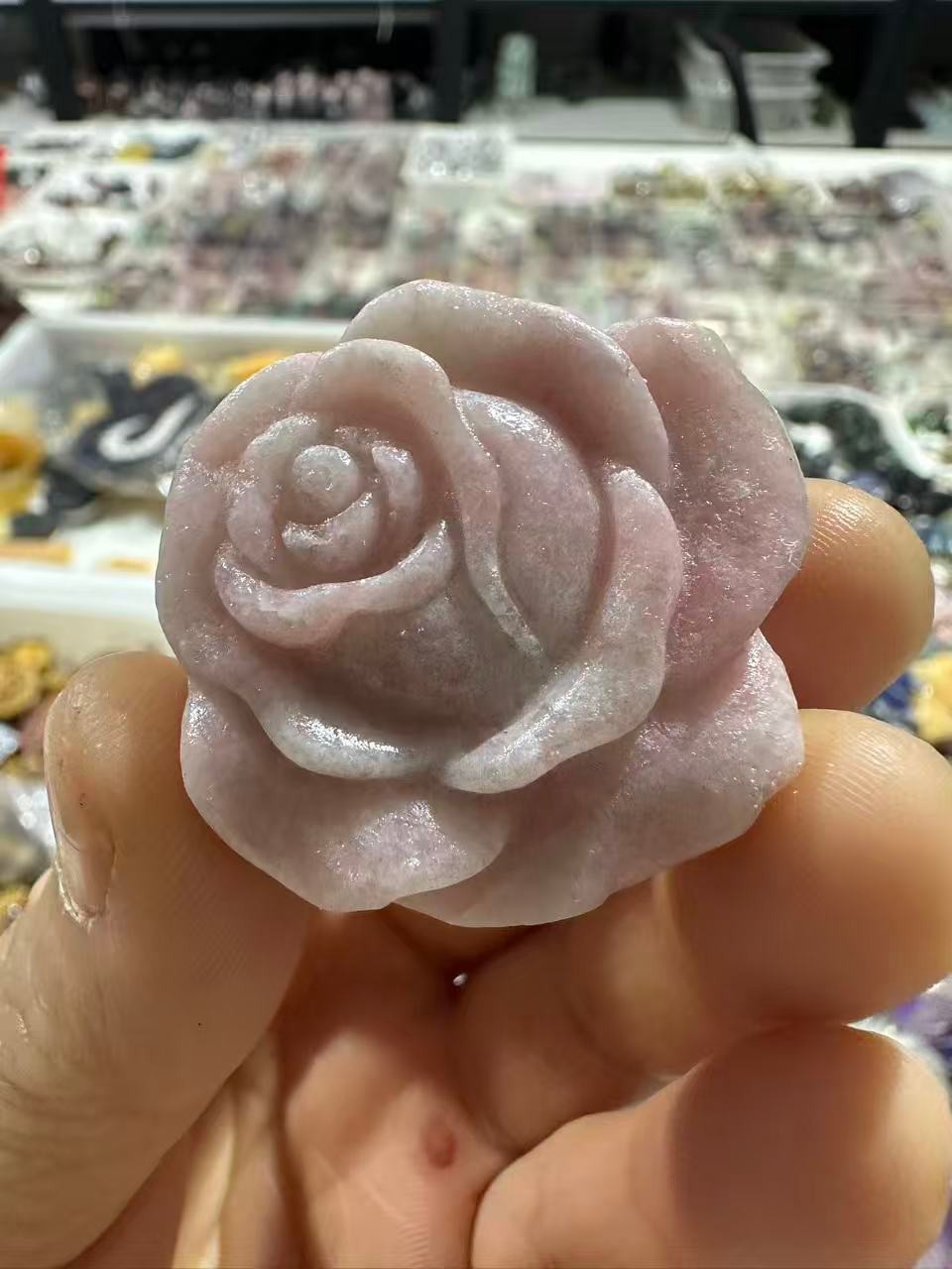 1pc Natural pink opal quartz carved flower Skull Reiki Crystal Decor gift