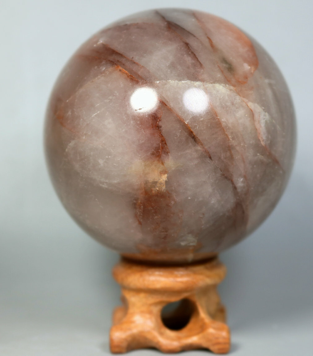 Natural RED FIRE QUARTZ Hematoid Crystal PHANTOM MULTI-INCLUSIONS Sphere/Stand