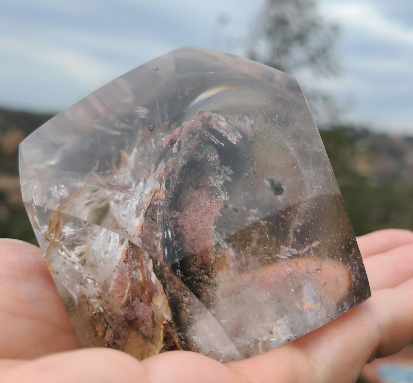 Large Garden Quartz Crystal Free Form w/ Peach & Green Inclusions