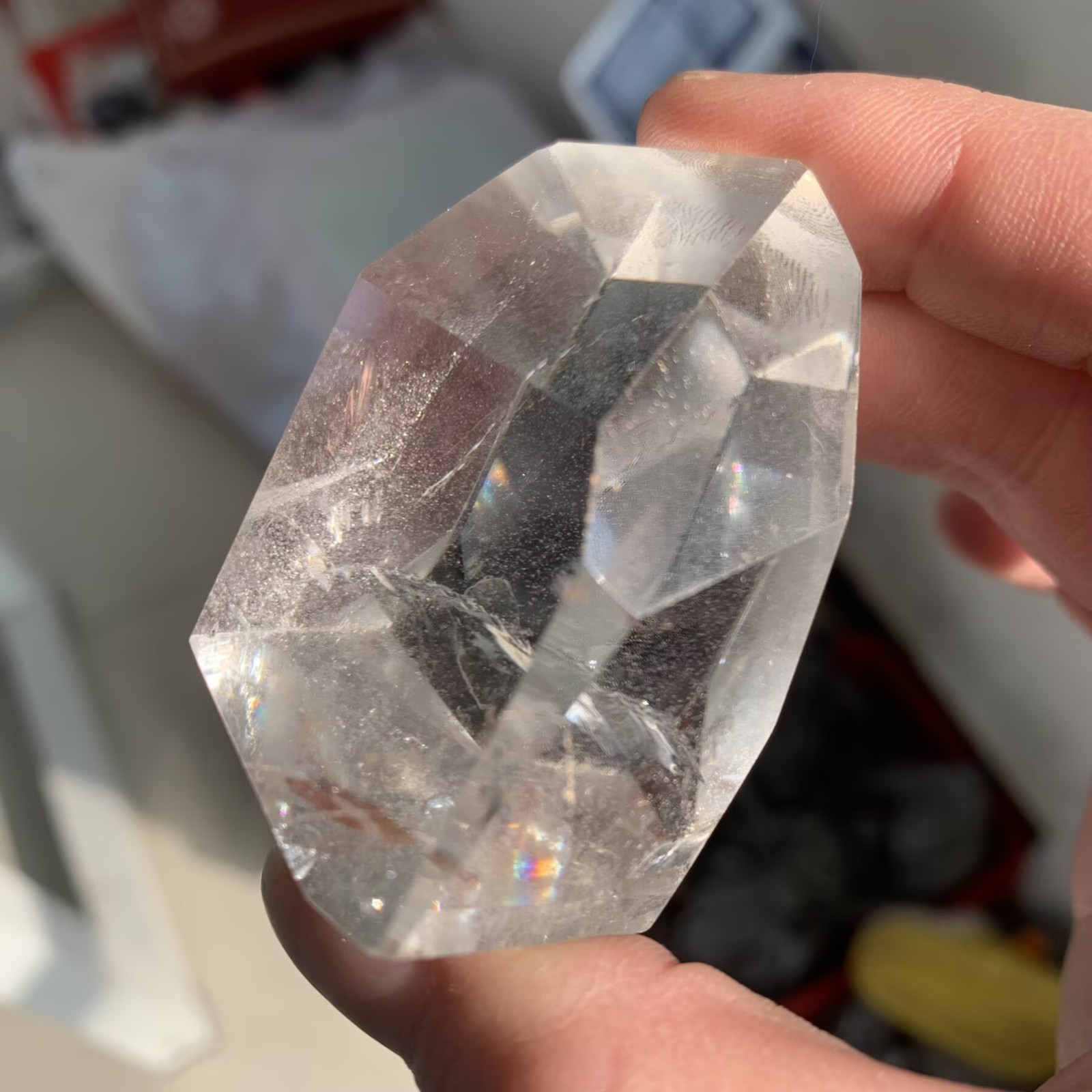 99g Faceted Clear Quartz Freeform Geometric Crystal Hand-Cut Spiritual Decor