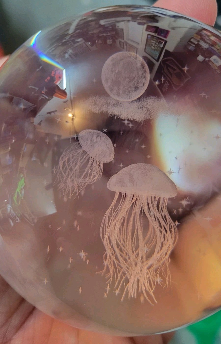 Jellyfish Crystal Ball No Stand, 3D Laser Engraved Glass Sphere Decorative Ball