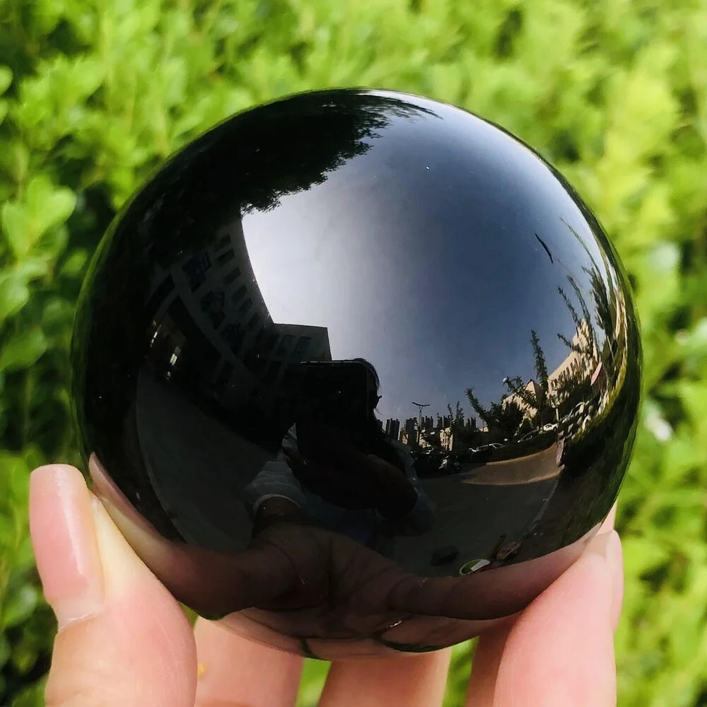 Natural Black Obsidian Sphere Healing Crystal Reiki Stone Feng Shui Home Decor