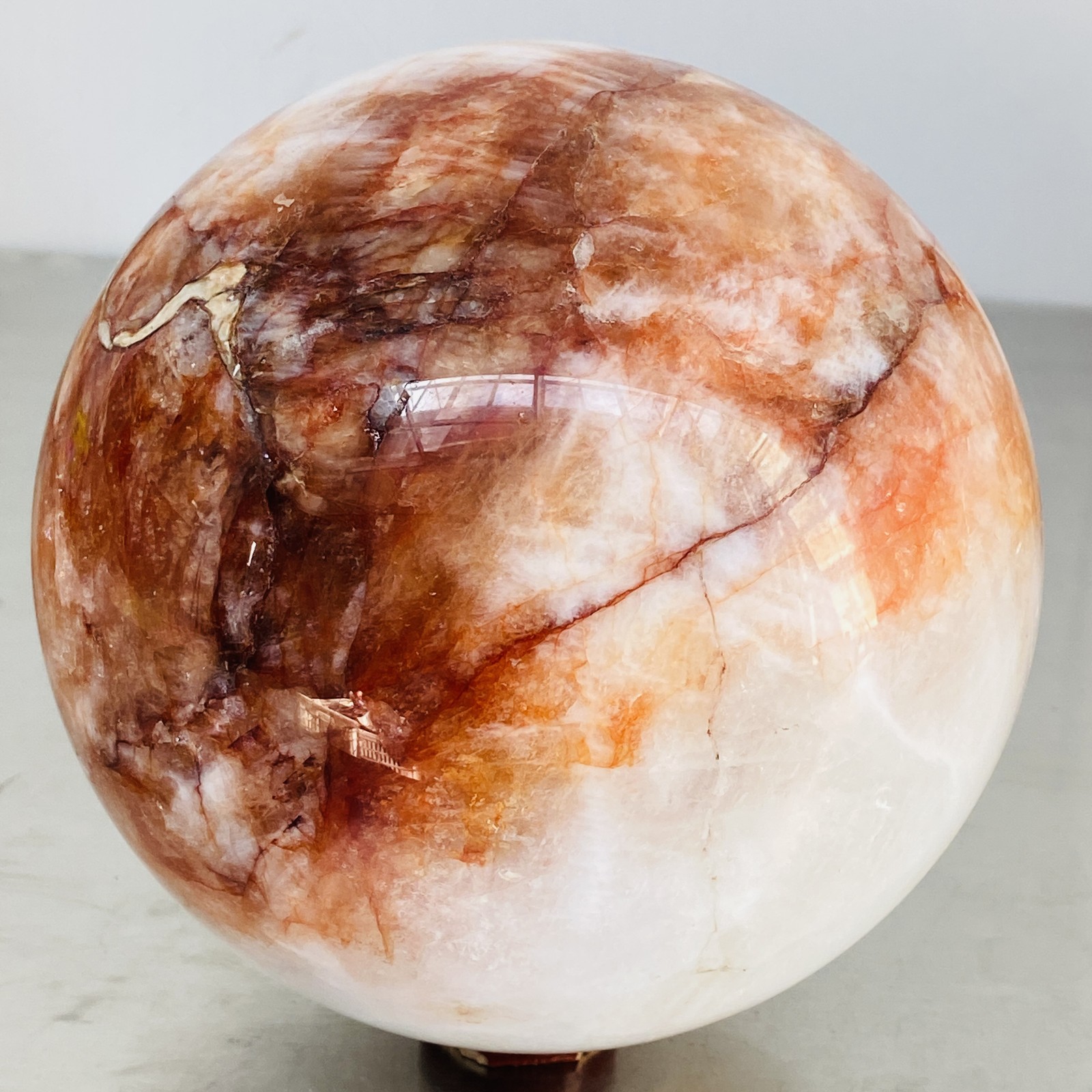 Natural Red Glue Flower Quartz Sphere Crystal Ball Healing 4860G