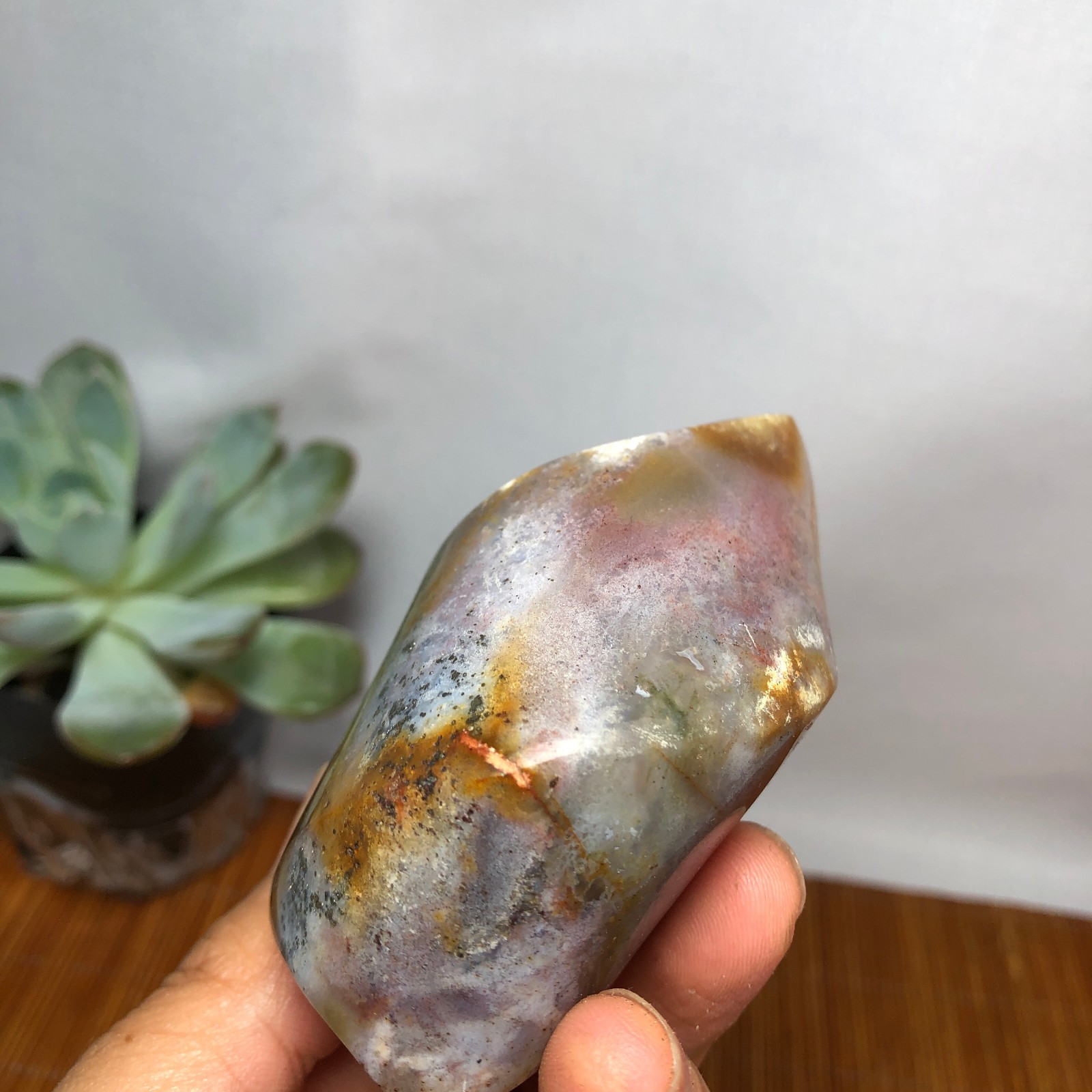Natural Ocean Jasper torch Hand carve polish/rough Crystal free standing A7186