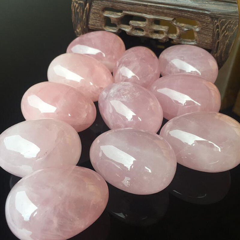 Natural Pink Rose Quartz Egg-shaped Magic Crystal Healing Ball Sphere Gemstone