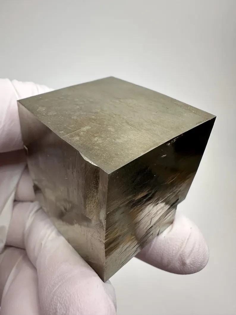 MIRROR SHINE__Beautiful Lusterous 1 5/8” Pyrite Cube__Navajun Mine, Spain