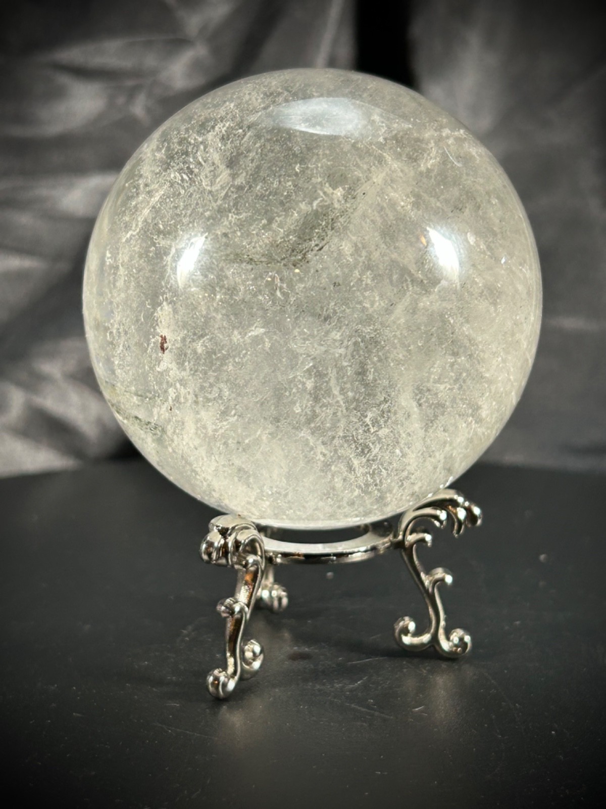 3″ Quartz And Lodolite Sphere With Metal Stand 1lb 6.1oz (625 grams)