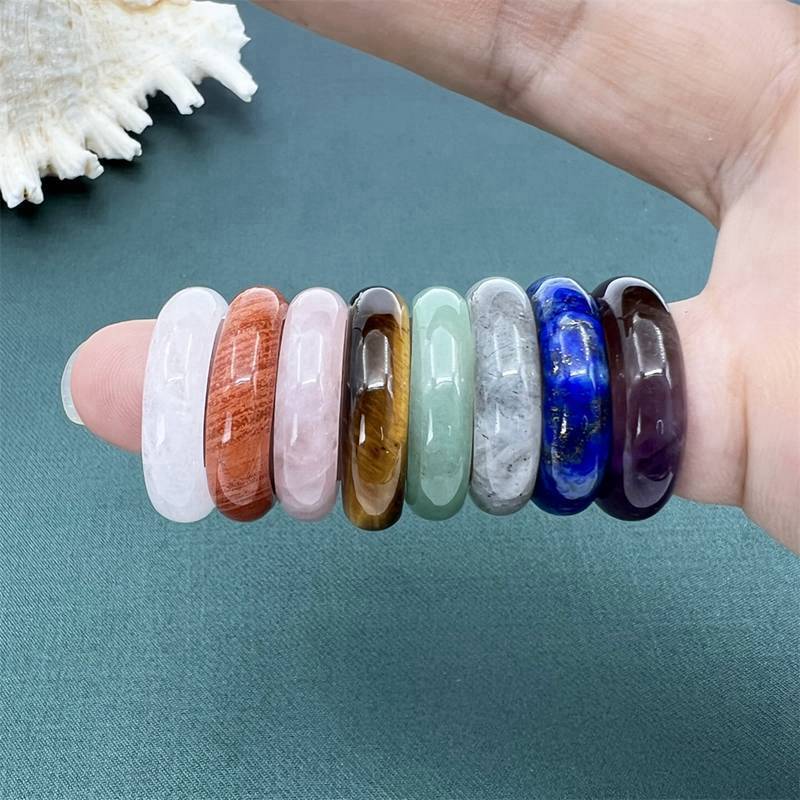 Natural Quartz Crystal Agate Gemstone Ring Round Statement Ring Polished Healing