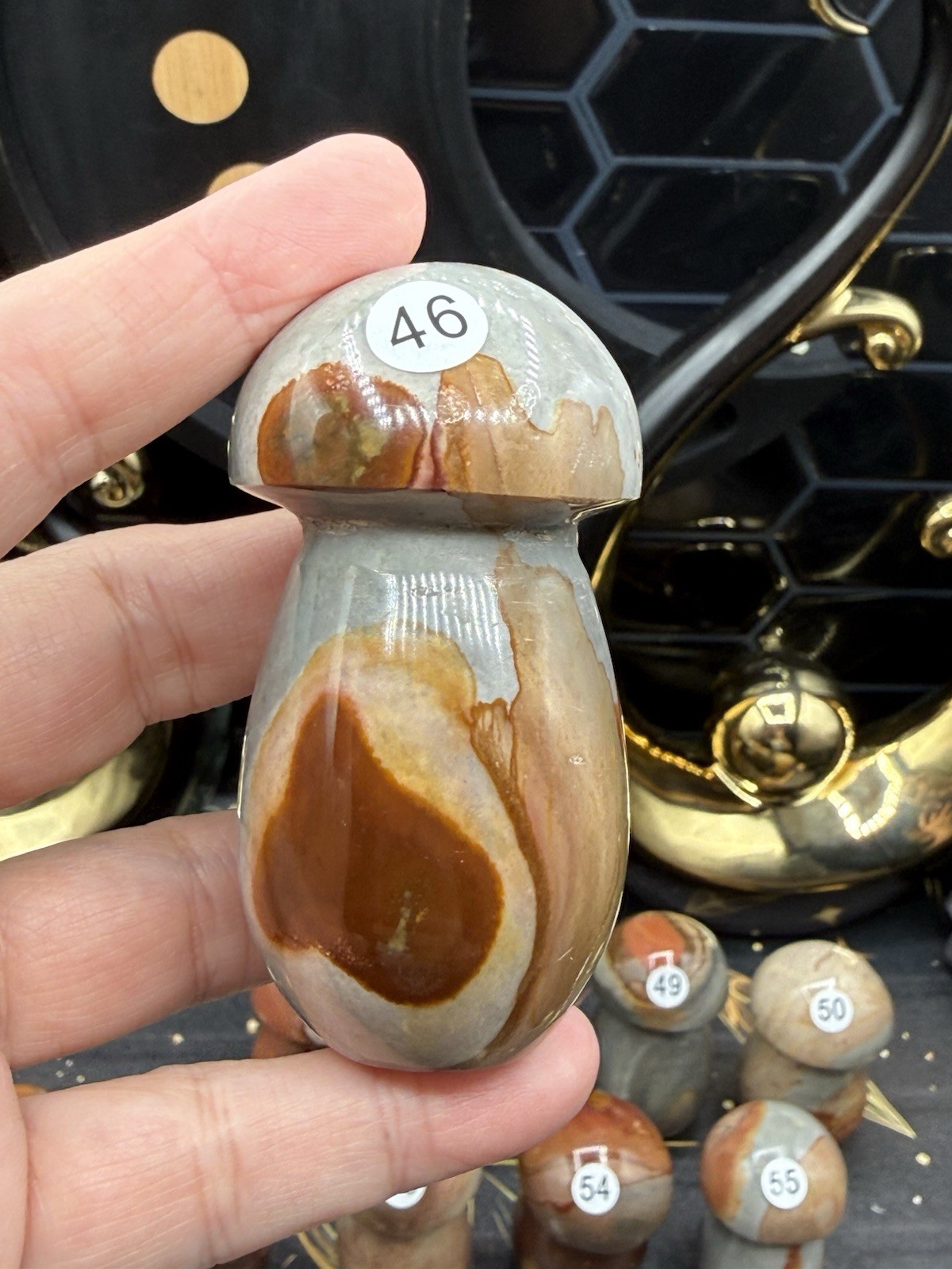 Natural Polychrome Jasper Mushrooms Carvings Free shipping