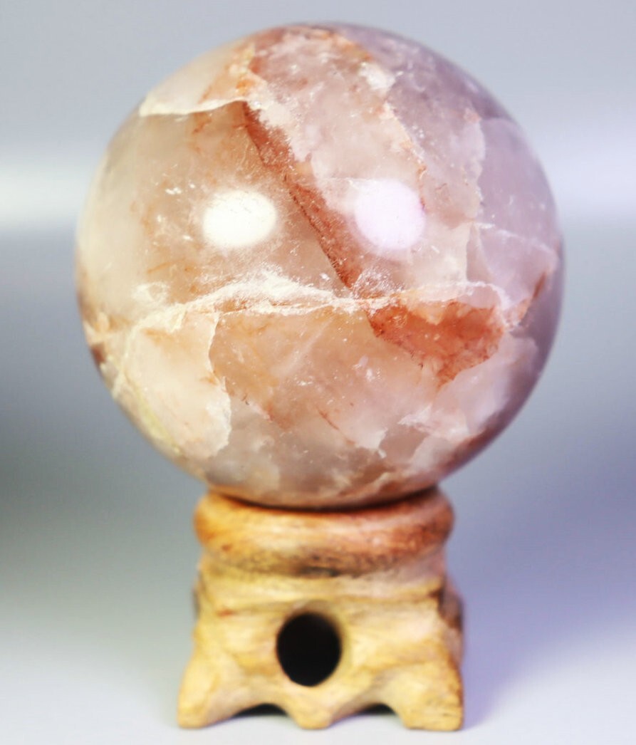 221g Natural Red FIRE Hematoid QUARTZ Crystal Sphere Ball Stone Healing/Stand