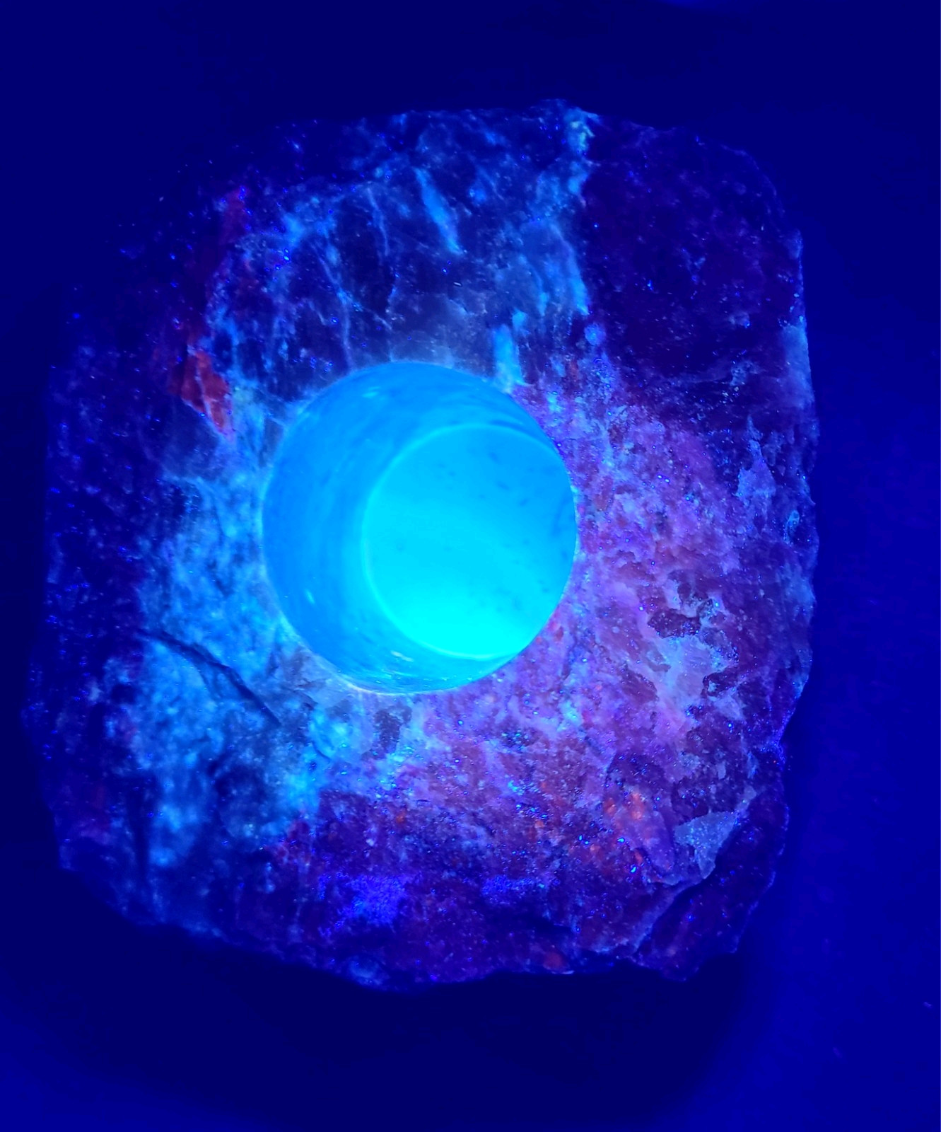Large Raw 2lb UV Reactive Sodalite Stone Candle or Sphere Holder Tea Light Stand