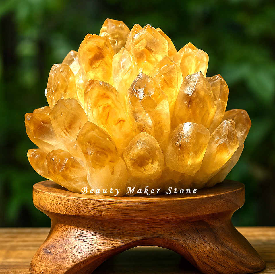 300g Natural Citrine Quartz Geode Cluster Yellow Crystal Collection Home Decor