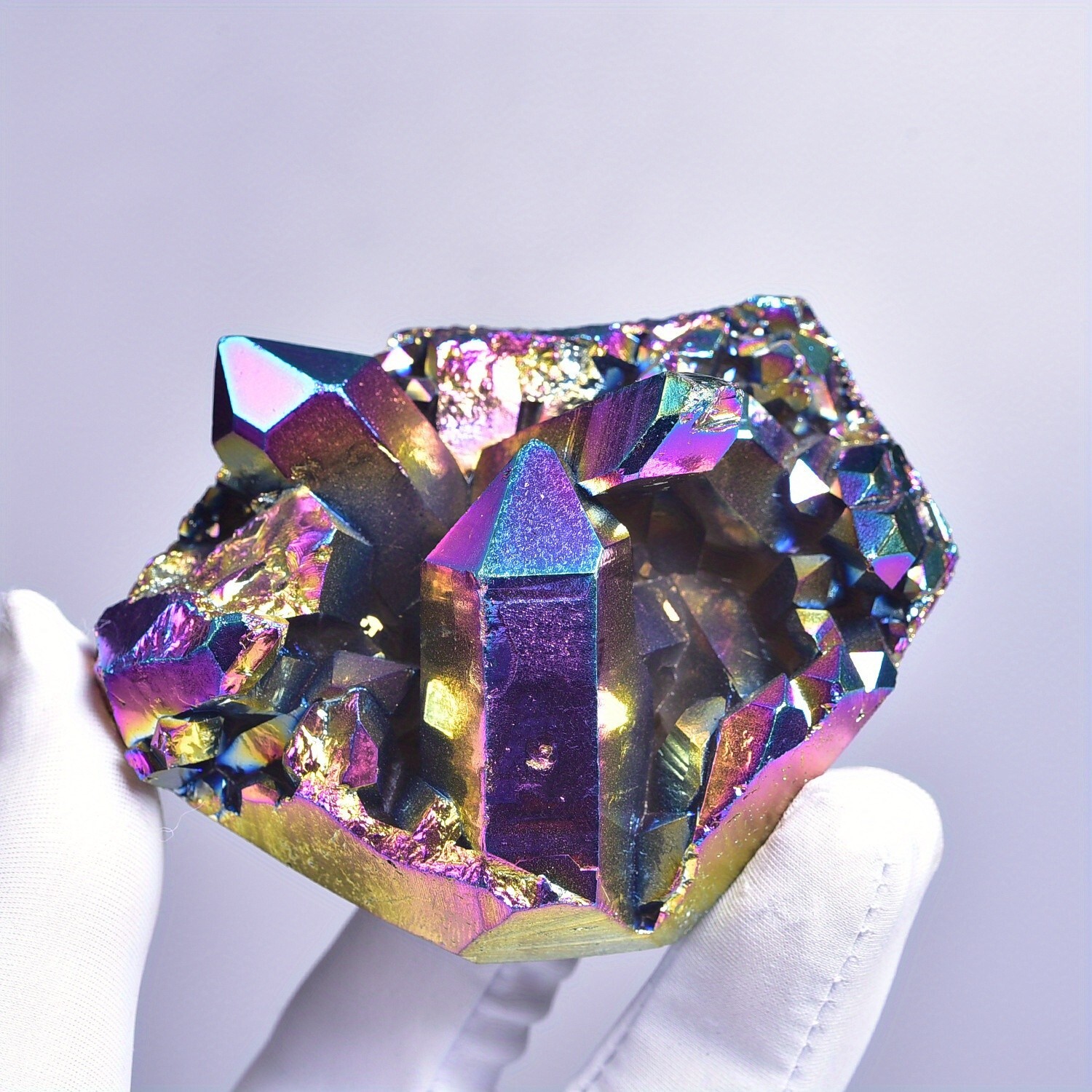 Titanium Quartz Crystal Rainbow Titanium Cluster Mineral Specimen Decoration