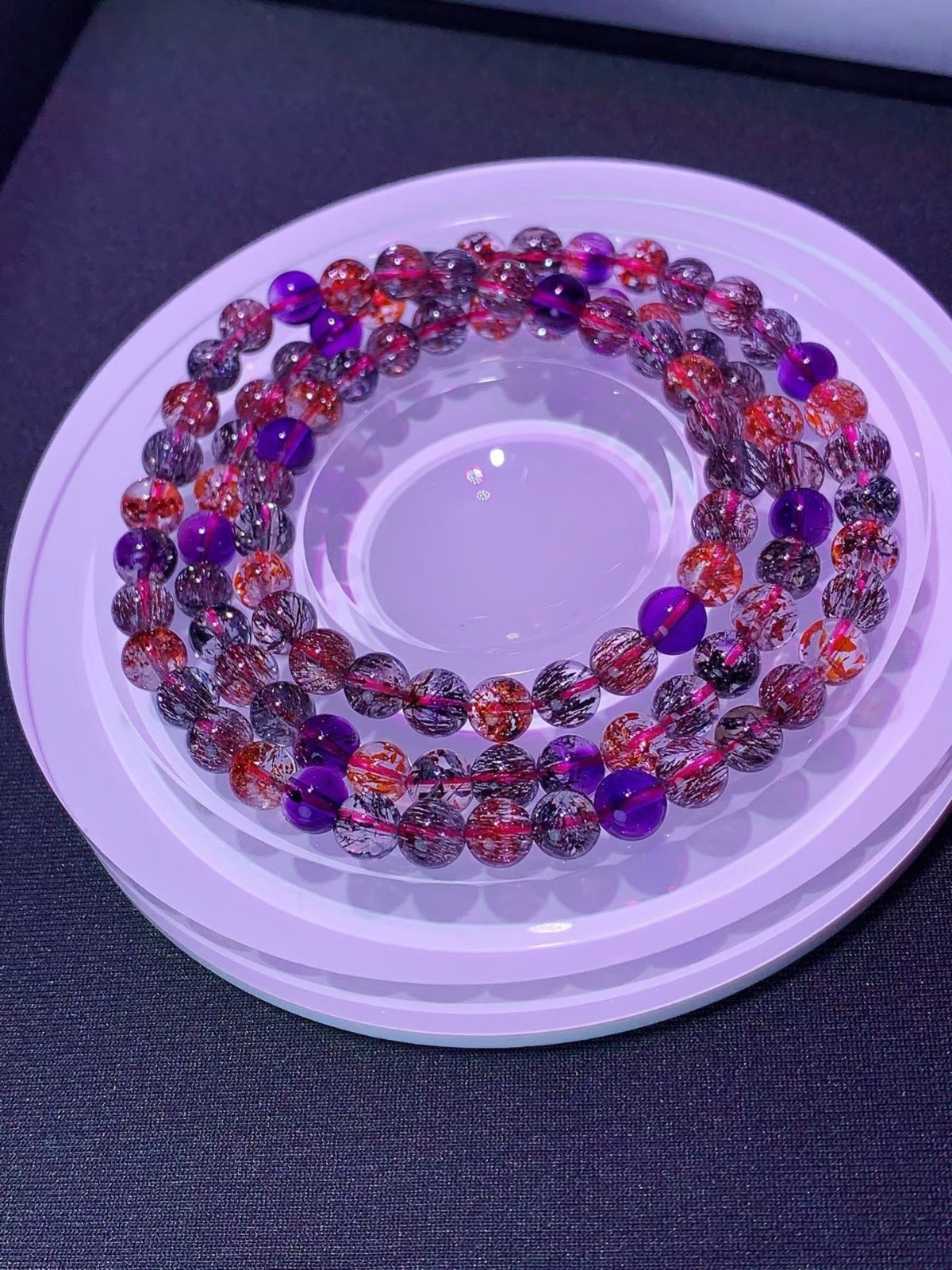 6.2mm TOP Natural Colorful super seven gem quartz crystal energy bracelet 30.9G