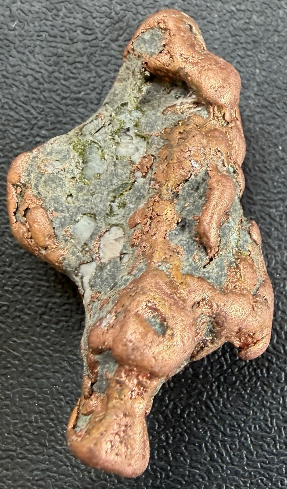 1.3oz Solid Copper Nugget w Natural Quartz, Epidote & Basalt – Keweenaw, Mich