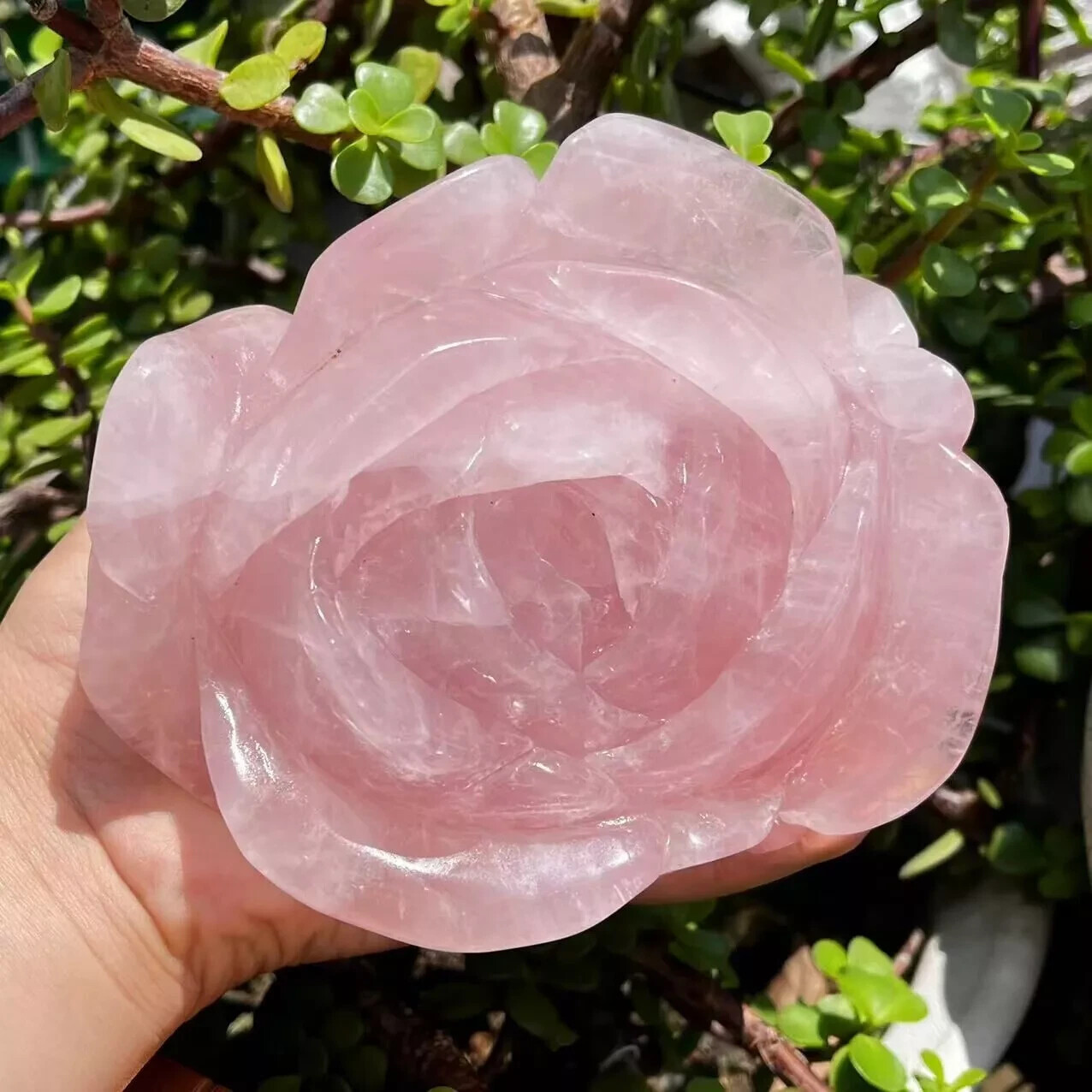 1PC Natural Pink Rose Quartz Carved Crystal Flower Skull Reiki Healing Decor