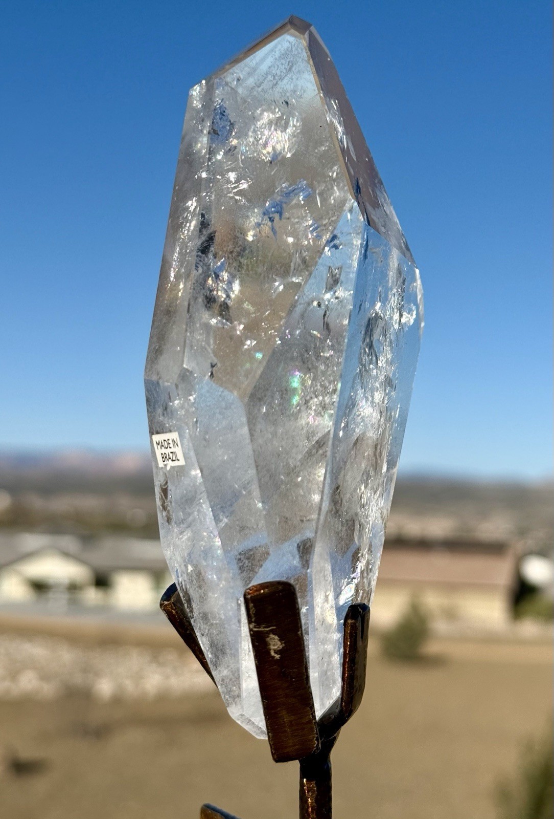 HIGHEST QUALITY CLEAR Quartz Crystal Geometric Freeform 472gr my bEST w/Stand