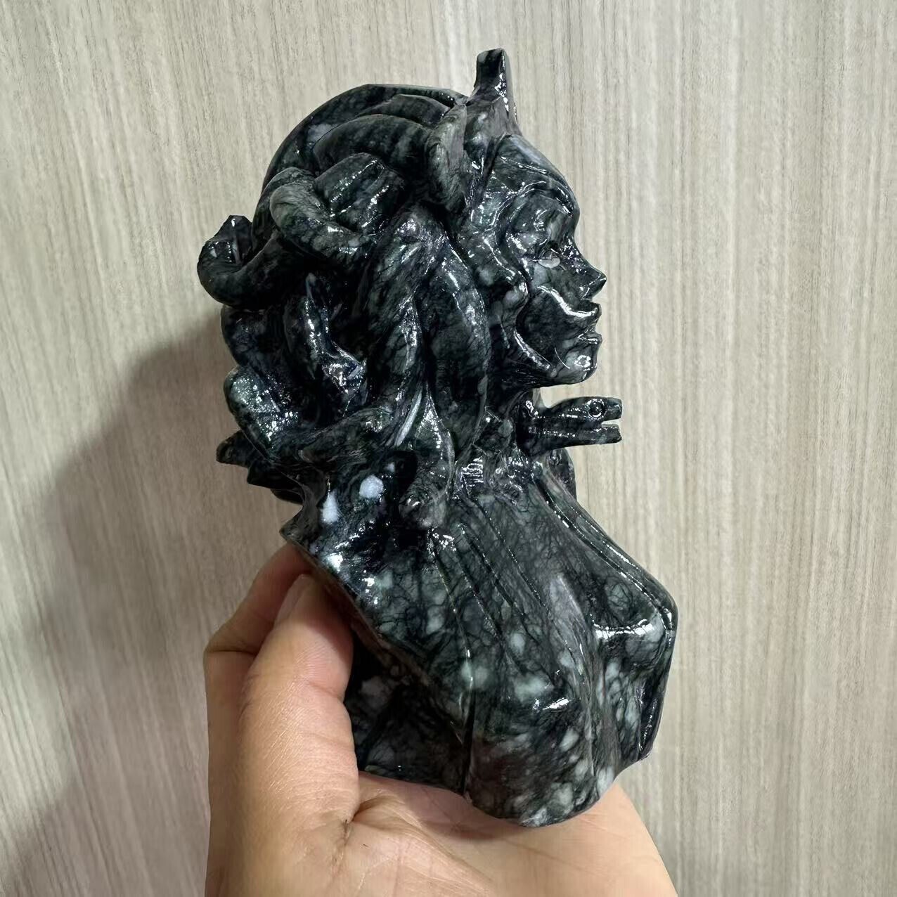 1.98LB natural hsiuyen jade engraving skull crystal healing energy gift