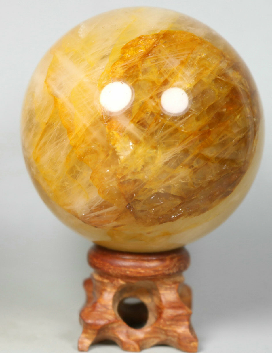 NATURAL Yellow PHANTOM MULTI-INCLUSIONS Quartz Crystal Stone Sphere Ball / Stand