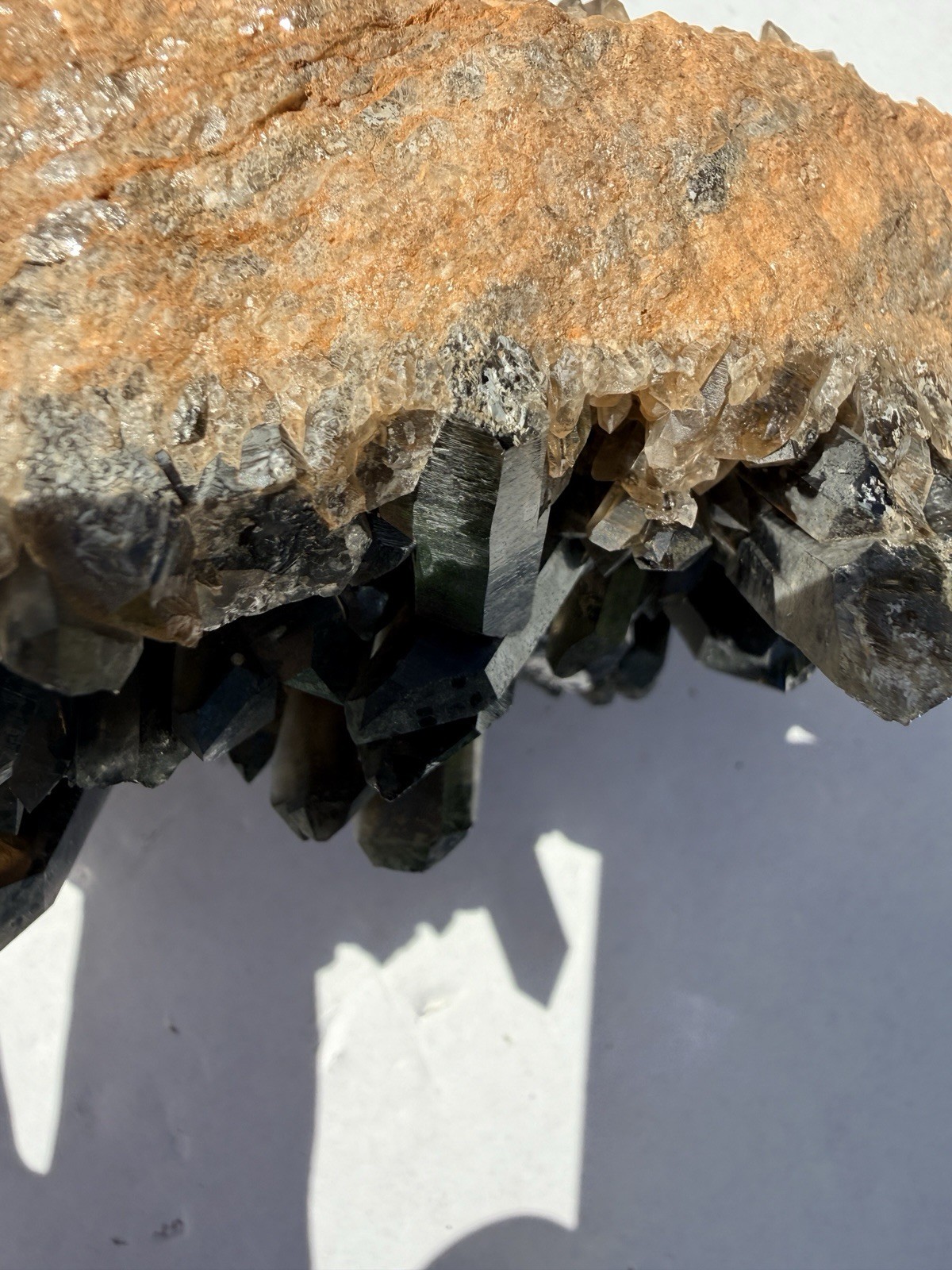 Large Smoky Quartz Cluster with Green Mineral Inclusion Raw Mineral Specimen