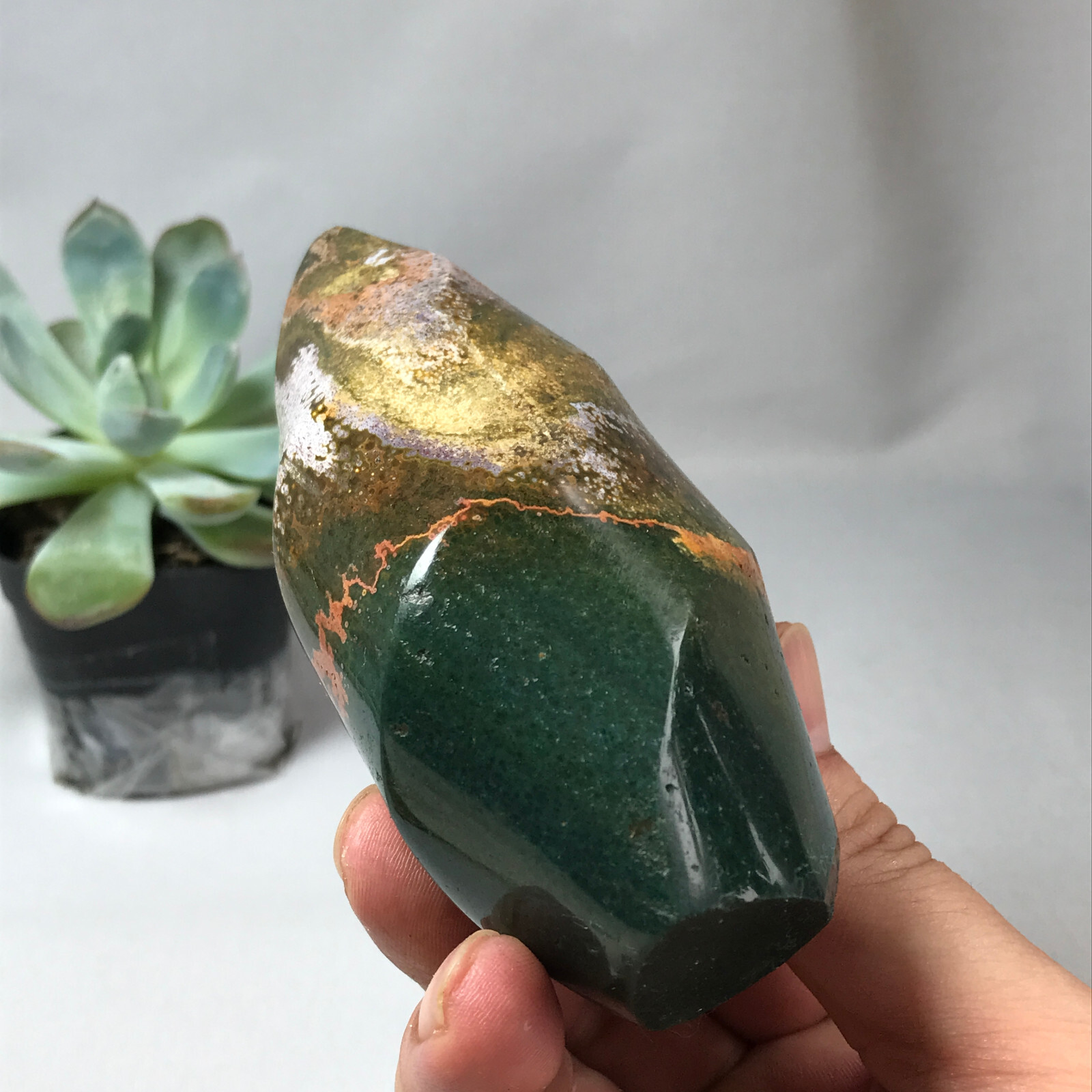 Natural Ocean Jasper torch Hand carve polish Crystal free standing 362g g6632