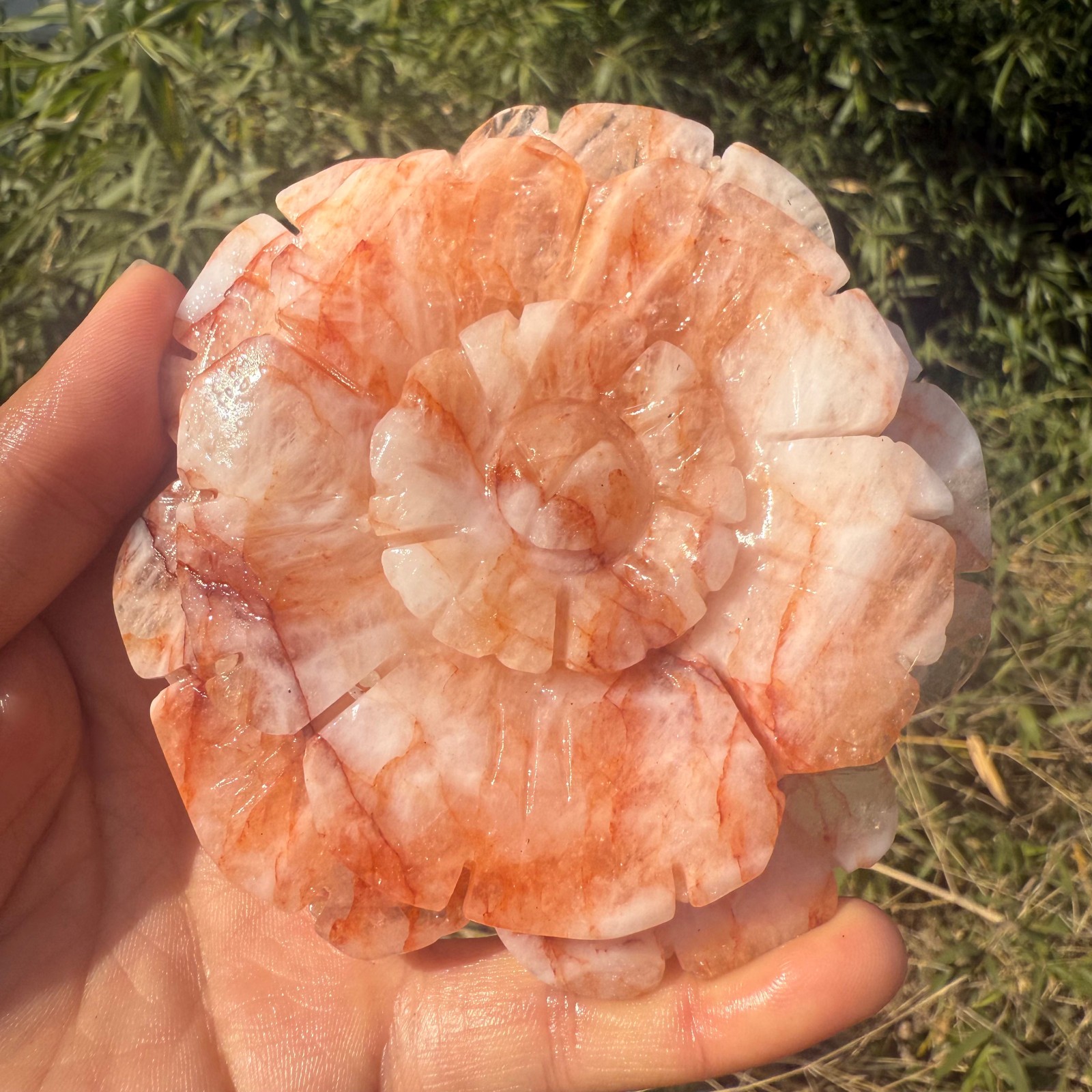 natural red gum flower carved flowers quartz crystal Decor heal Gift+stand