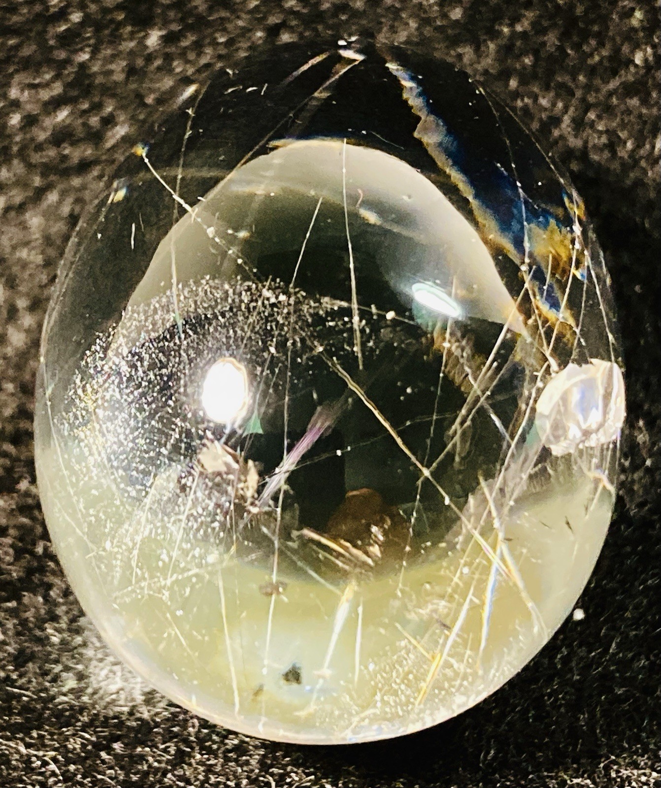 Rutilated Quartz natural fine Egg clear 33 grams 1.5”across hairy mineral