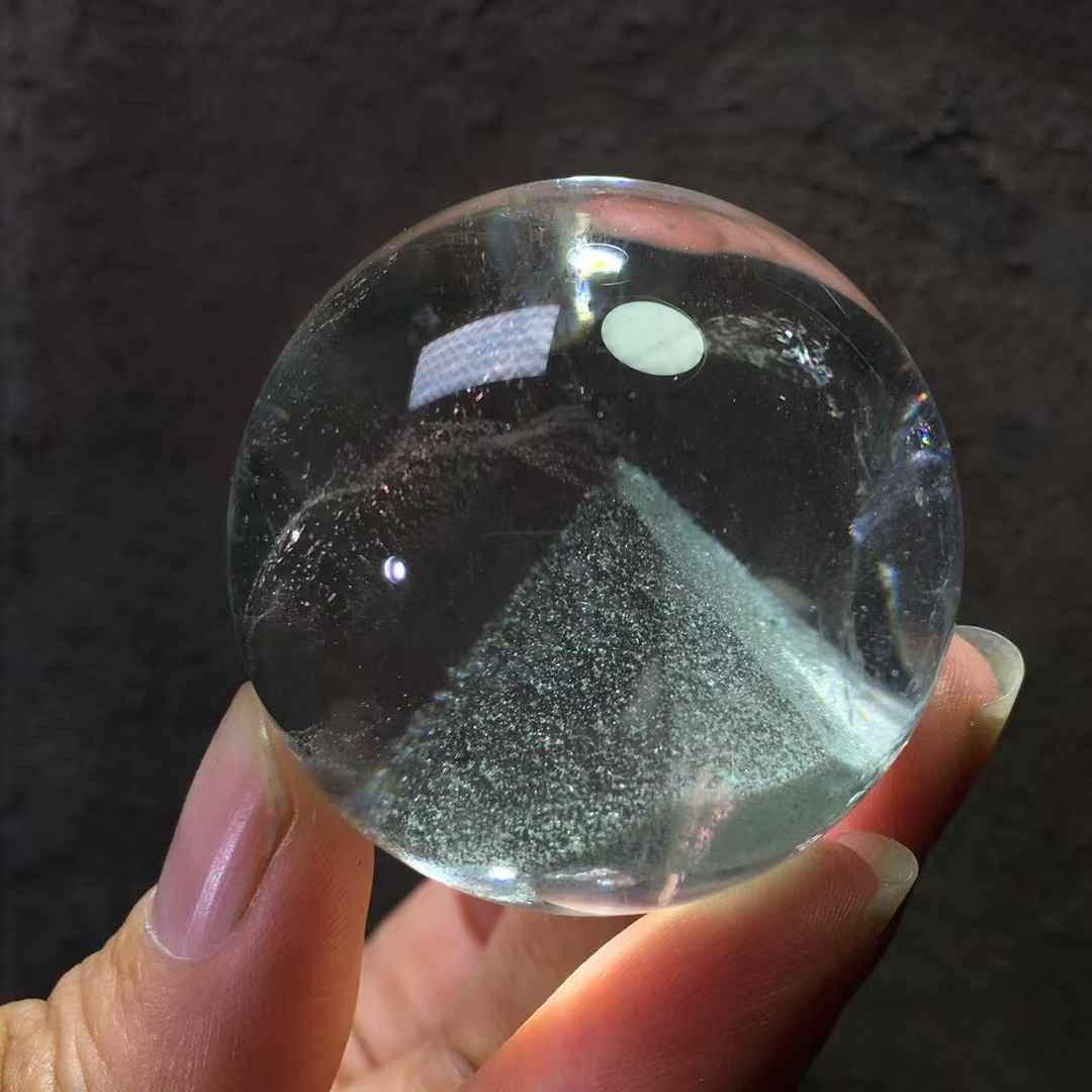 40MM Natural Green Ghost Quartz Pyramid Sphere Crystal Ball Reiki Decor
