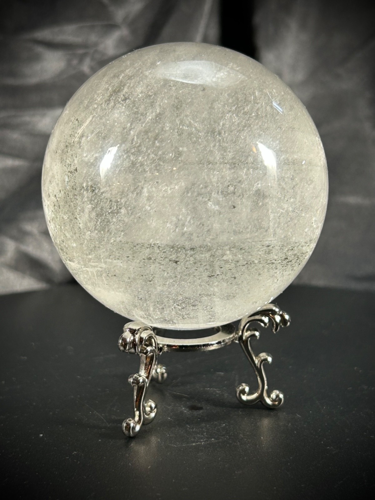 3″ Quartz And Lodolite Sphere With Metal Stand 1lb 6.1oz (625 grams)
