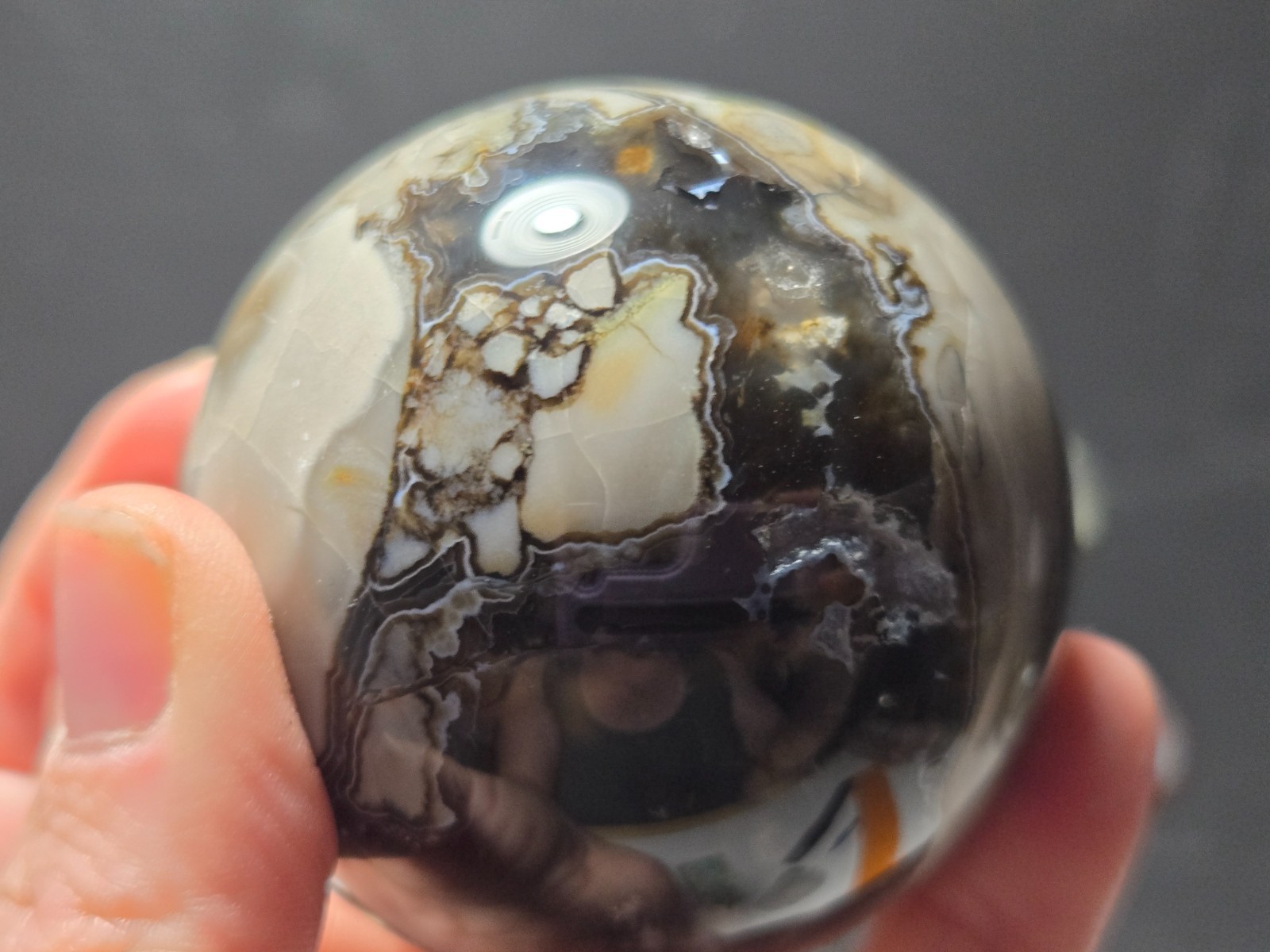 Set of (2) UV Reactive Football Agate dish/holder & Volcano sphere! G15