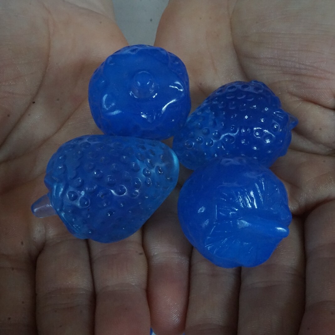 10Pcs Small Blue Opalite Quartz Crystal Strawberry Carving Palm Healing Bulk
