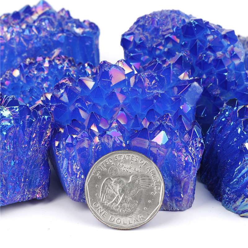 120g Natural Aura Blue Titanium Quartz Crystal Cluster VUG Specimen Rock Healing