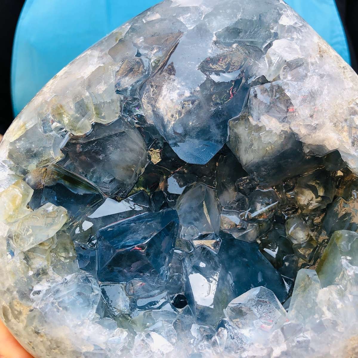 11.5LB Natural Egg Shape Blue Crystal Geode Healing Stone Mineral Specimen