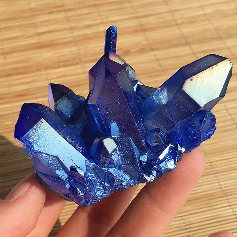 100g Natural Aura Blue Titanium Quartz Crystal Cluster Geode Ore Specimens Reiki