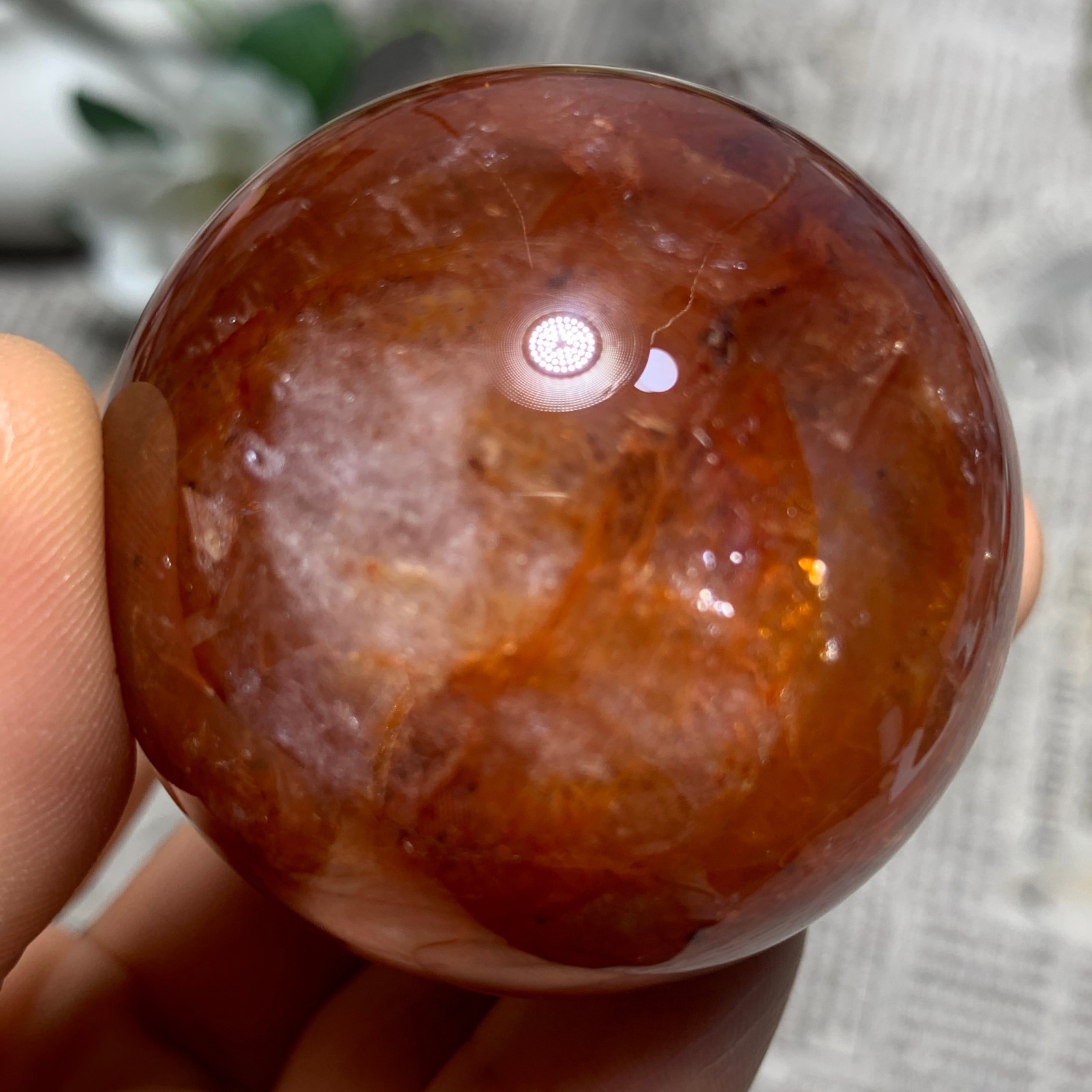 153G Natural Red Gum Flower Ball Crystal Sphere Specimen Energy Healing Reiki