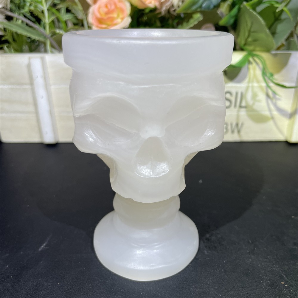 0.9LB 3.9″Natural Pink Jade Skull Cup Crystal Reiki Heal Decor Gift Wine Glass