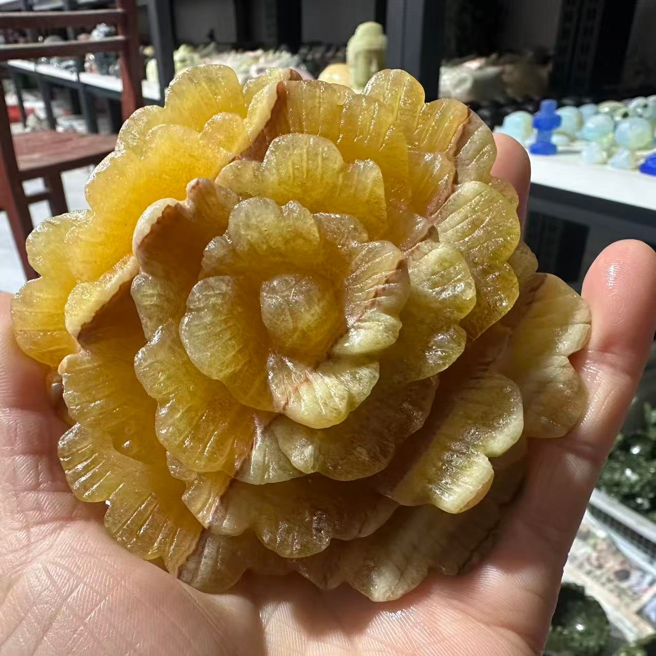 1PC Natural Yellow Calcite Quartz Carved Flower Skull Crystal Reiki Decor Gift