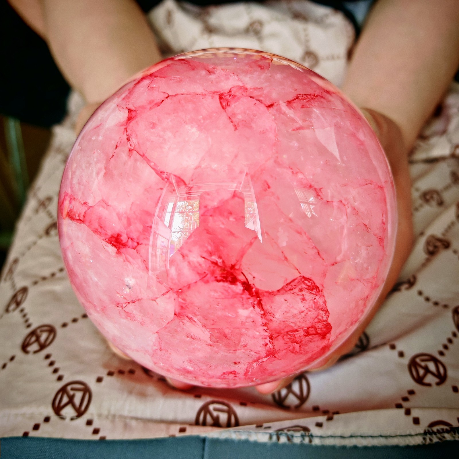 2.64LB TOP Natural Red gum flower quartz ball crystal Hand carved Decorative