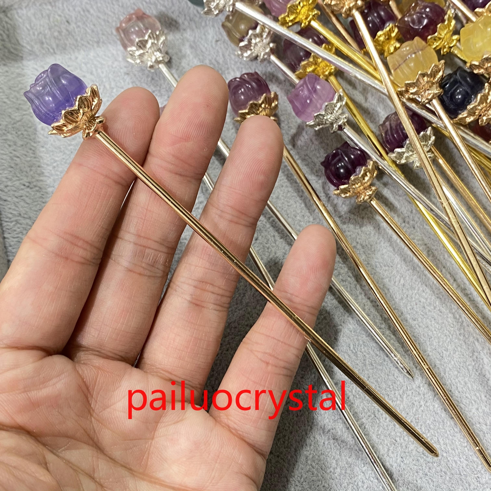 10pc Natural Fluorite Rose Hairpin Quartz Crystal Skull Reiki Healing Gem 5.3″