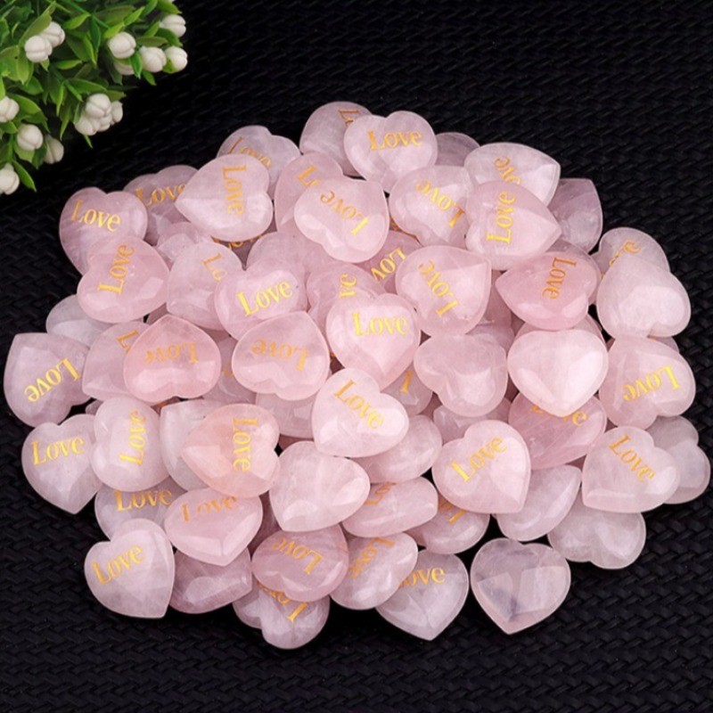 Natural Rose Quartz Heart Pendants Love Engraved Beads Charms Random 1piece