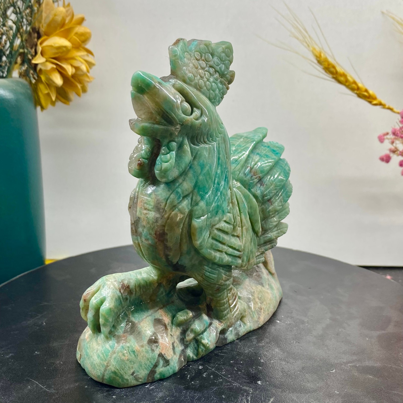 1.58LB Natural Amazonite Carving chicken Hand Carved Crystal Healing Decor