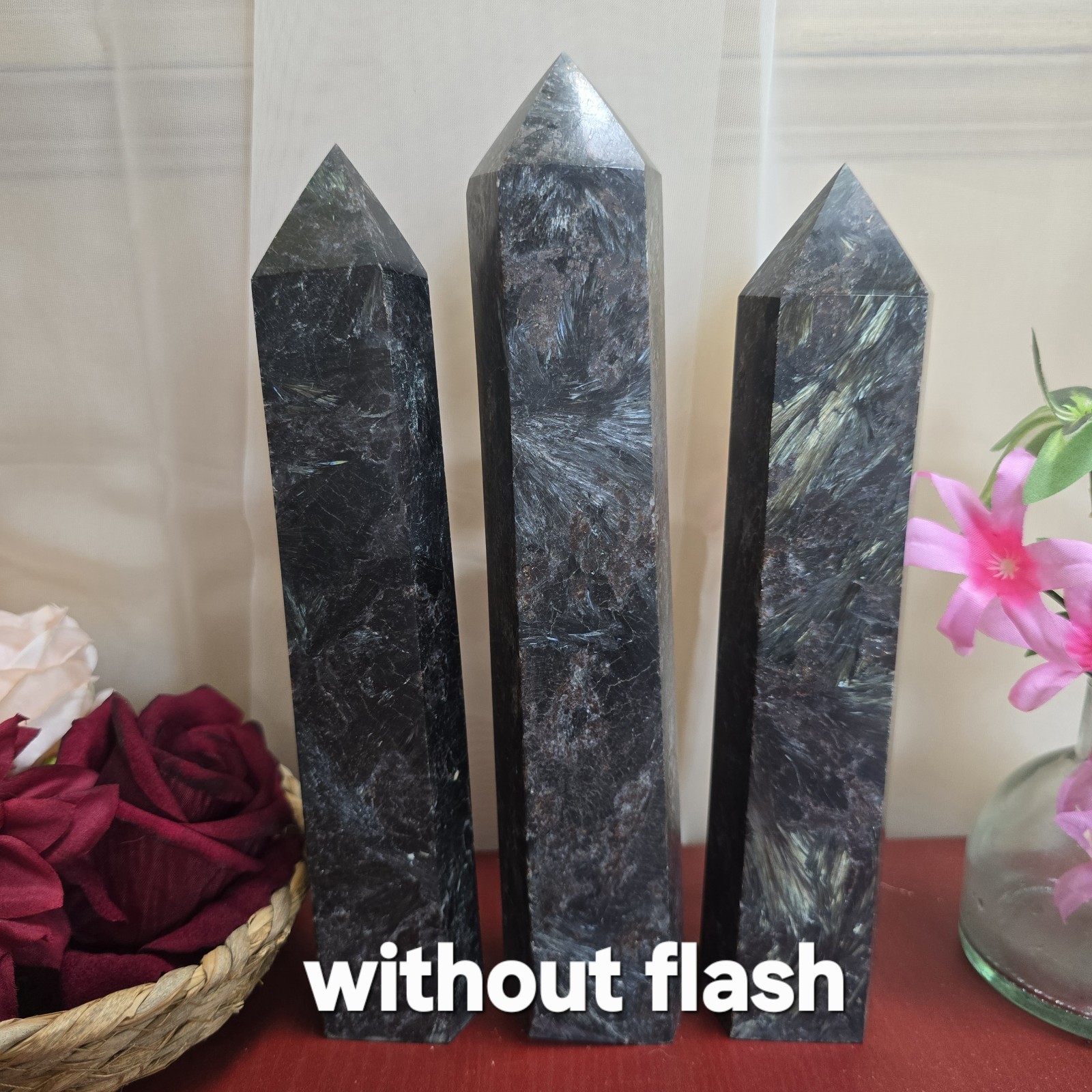 Xl Arfvedsonite And Garnet Crystal Tower Blue And Gold Flashes