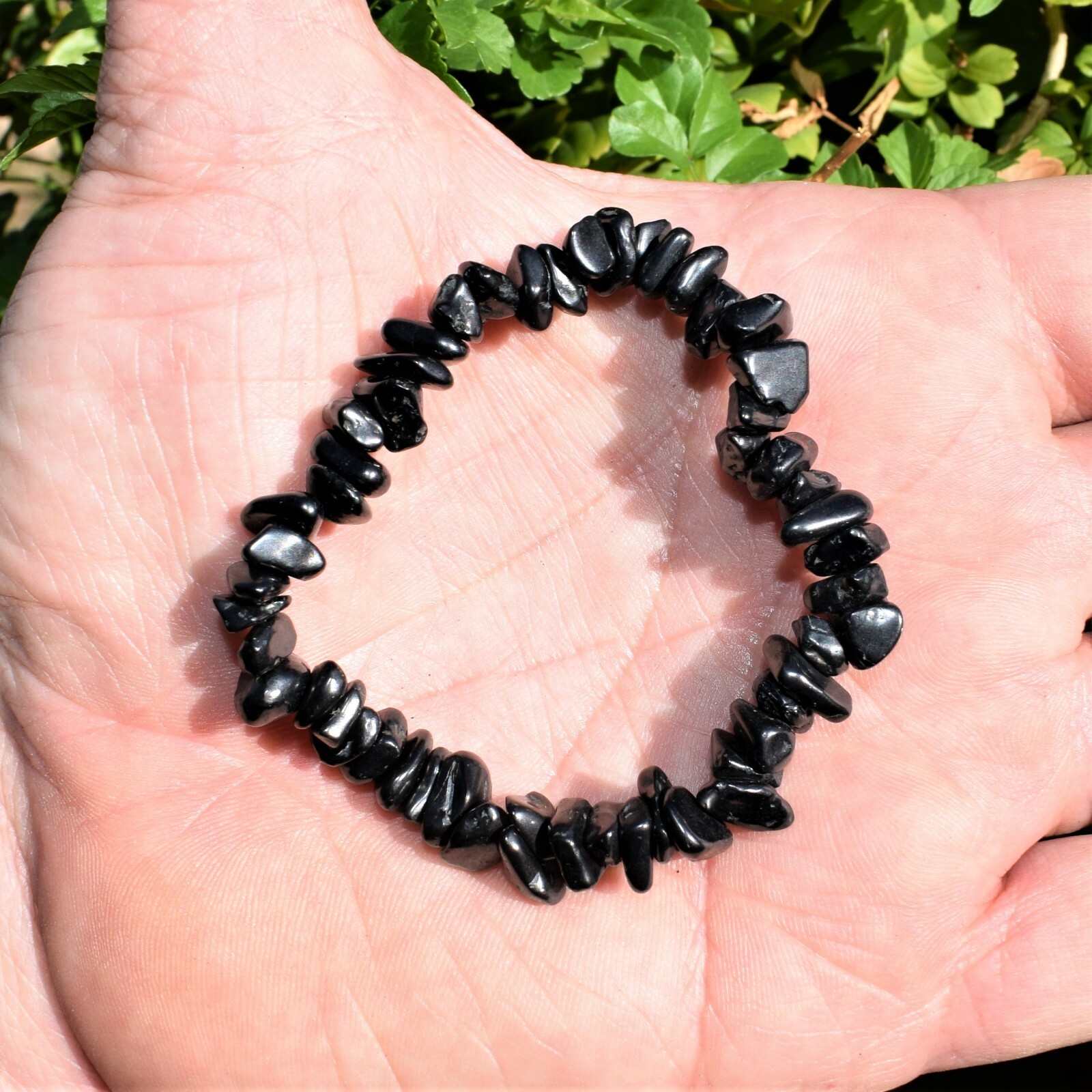 CHARGED Natural Black Tourmaline Crystal Chip Stretchy Bracelet + Selenite Heart