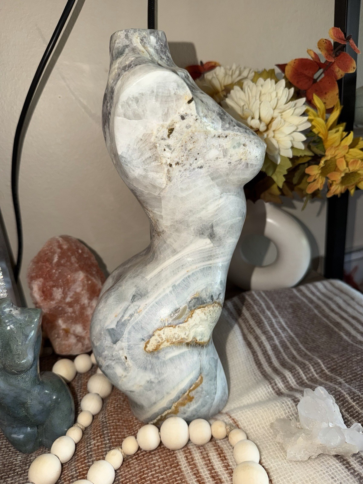 Large 22 lb Natural Fluorite Goddess Torso Crystal Carving Sculpture 9.75kg