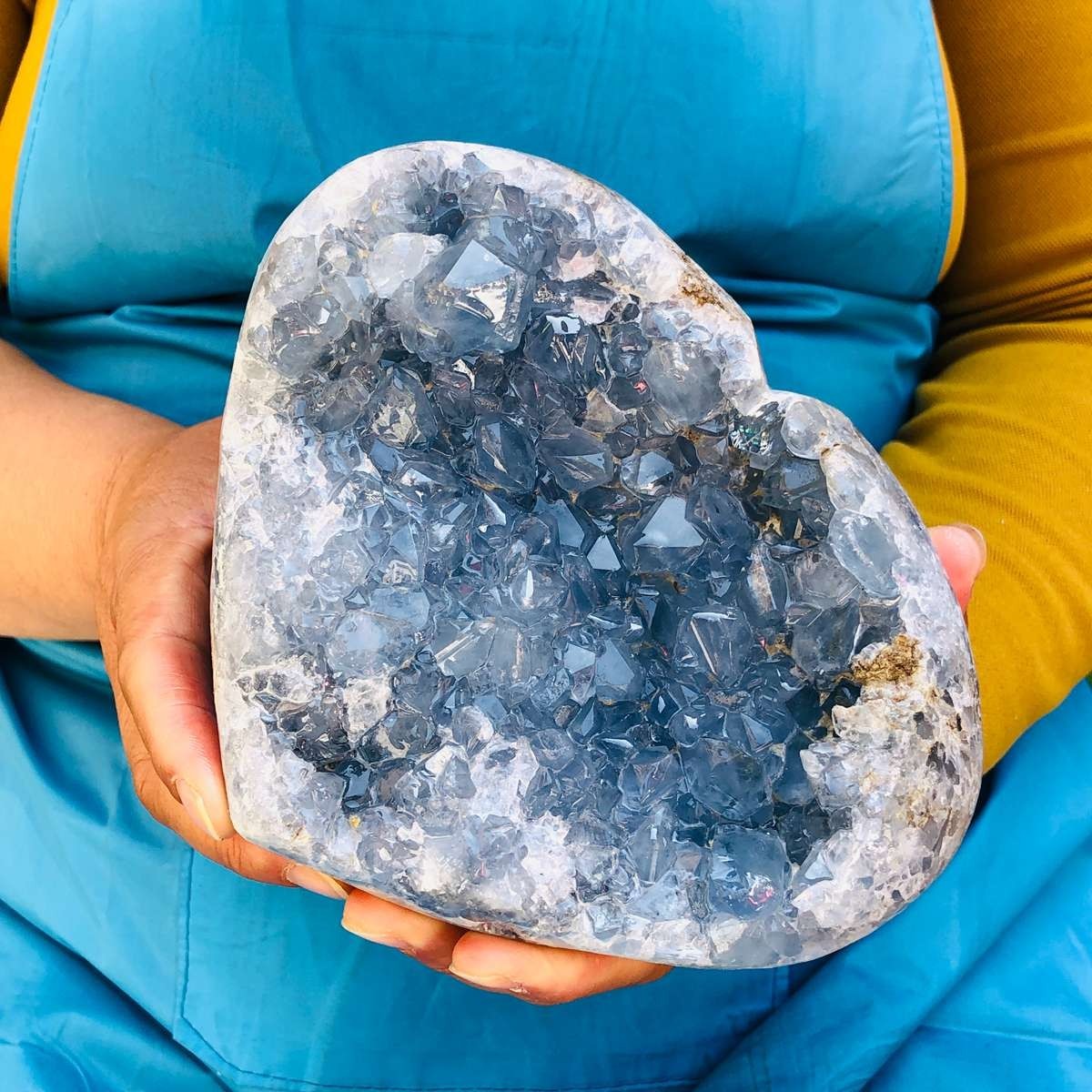 5LB Natural Blue Celestite Geode heart-shaped Crystal Cluster Specime Healing
