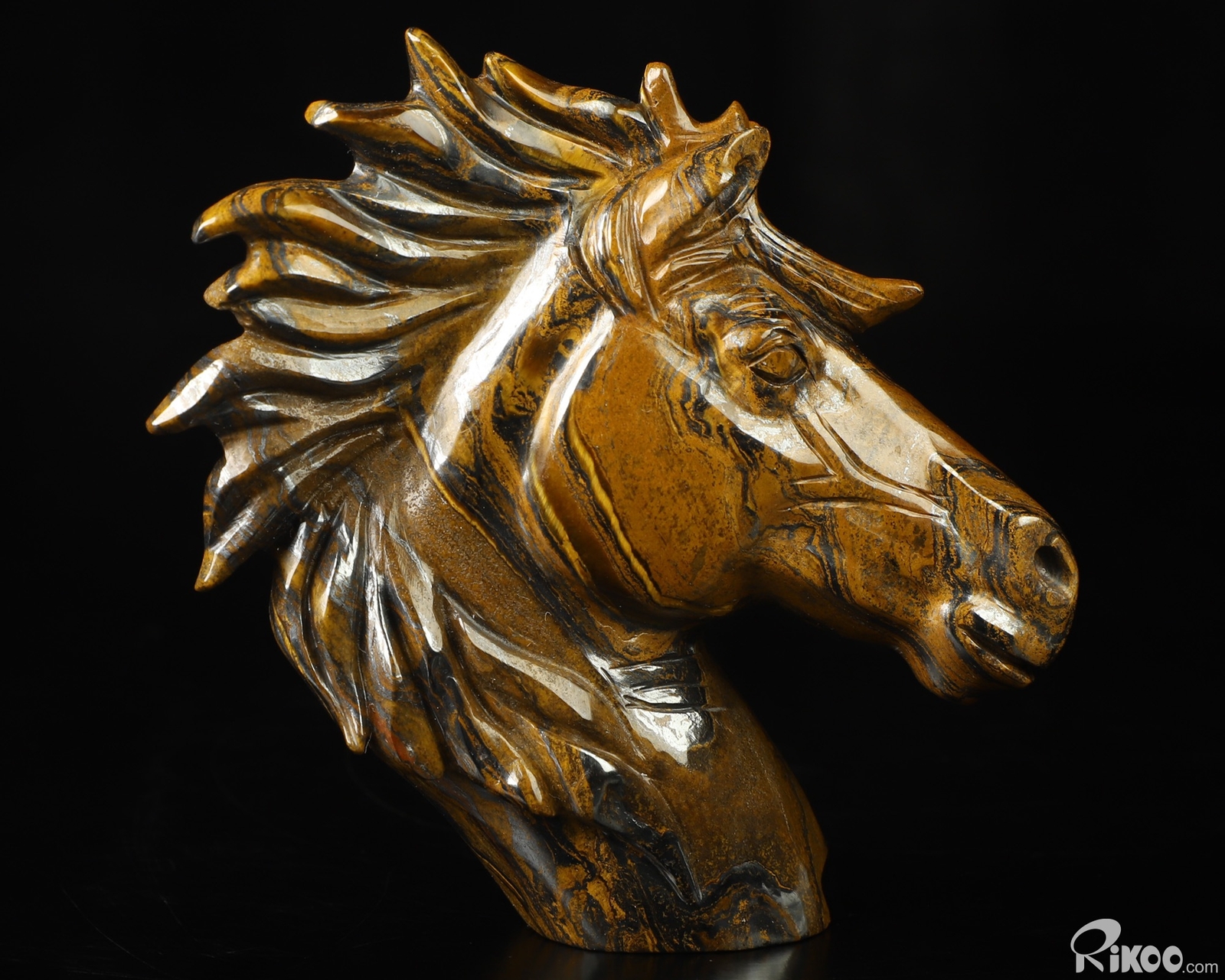 3.7″ Tiger Iron Eye Hand Carved Crystal Horse Sculpture, Crystal Healing