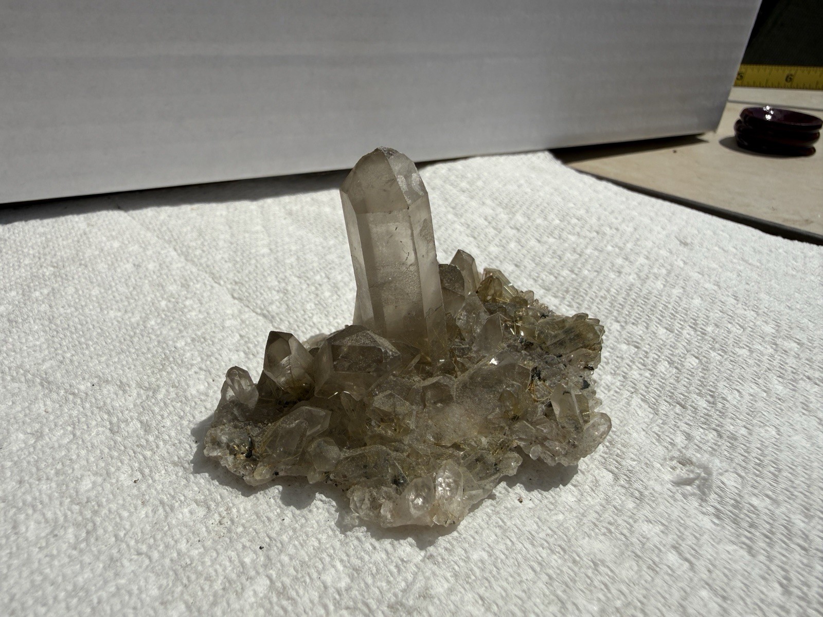 Rutilated Smoky Quartz Crystal Cluster Specimen – Golden Rutile Inclusions