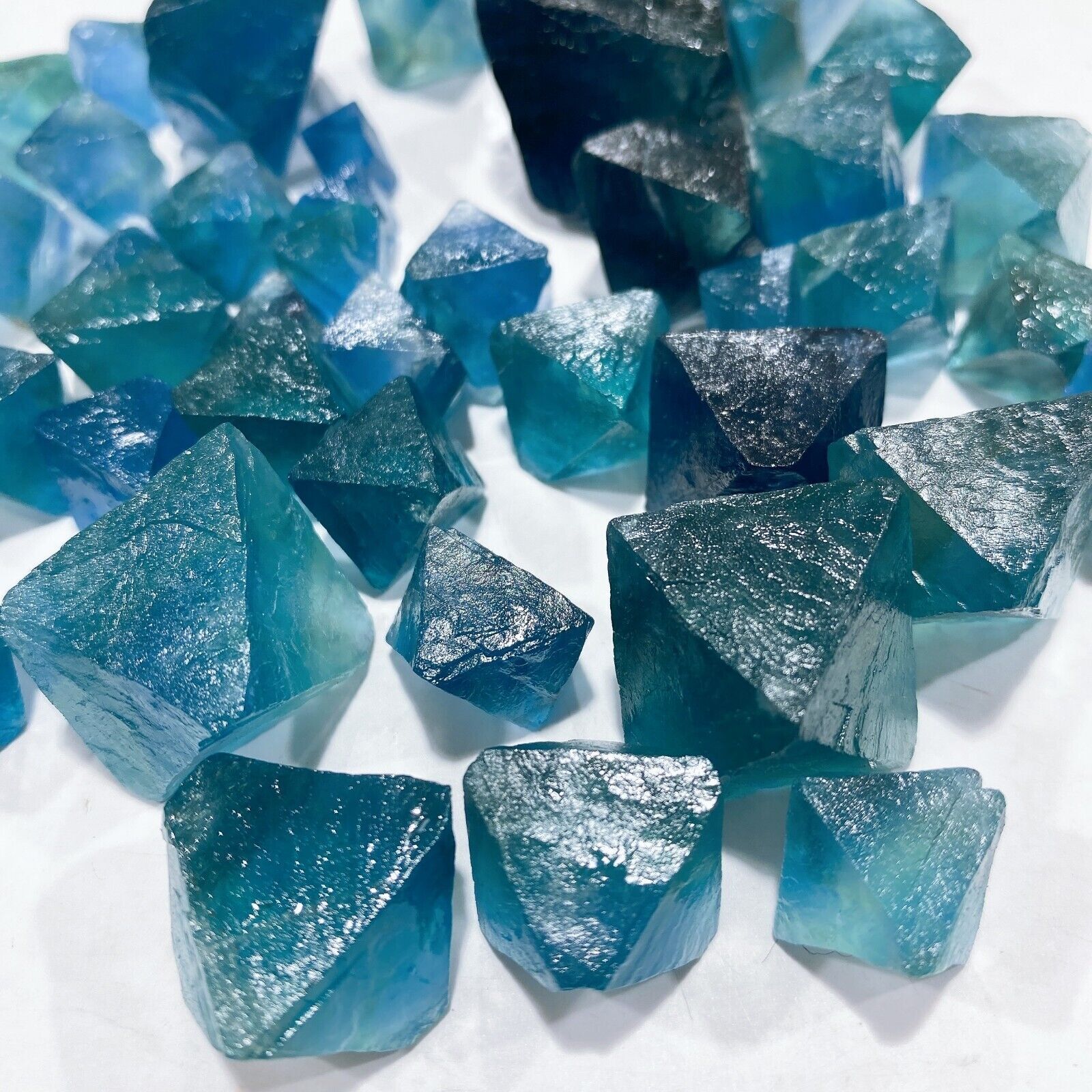 US 100g Natural Blue Fluorite Octahedron Crystal Mineral Crystal Reiki Healing